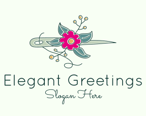 Floral Stitching Needle logo design