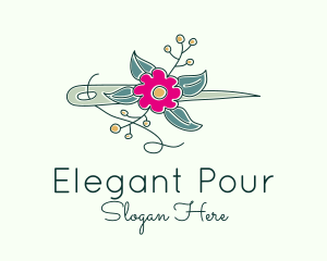 Floral Stitching Needle logo design