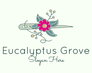 Floral Stitching Needle logo design