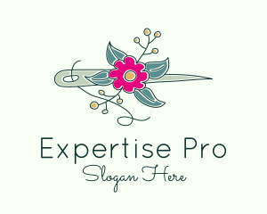 Floral Stitching Needle logo design