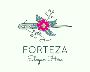 Floral Stitching Needle logo design