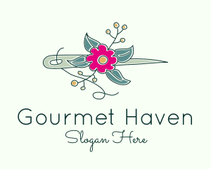 Floral Stitching Needle logo design