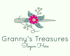 Floral Stitching Needle logo design