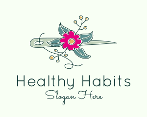 Floral Stitching Needle logo design