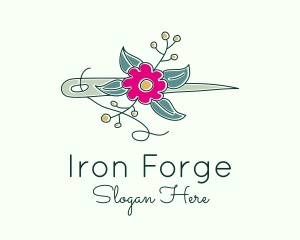 Floral Stitching Needle logo design