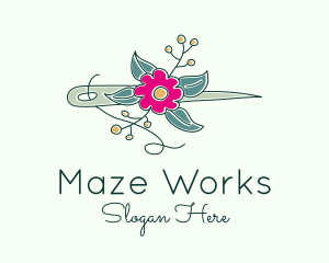 Floral Stitching Needle logo design