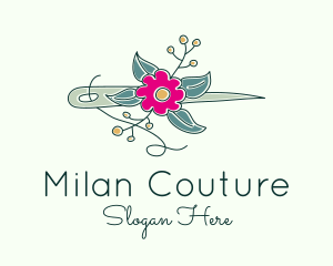 Floral Stitching Needle logo design