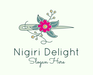 Floral Stitching Needle logo design