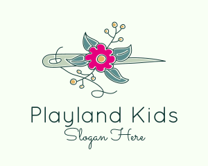 Floral Stitching Needle logo design