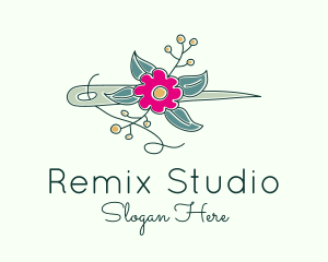 Floral Stitching Needle logo design