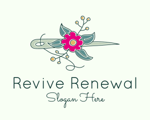 Floral Stitching Needle logo design