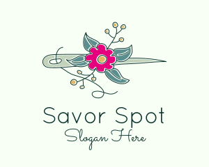 Floral Stitching Needle logo design