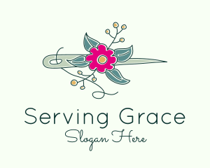 Floral Stitching Needle logo design