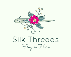 Floral Stitching Needle logo design