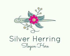 Floral Stitching Needle logo design