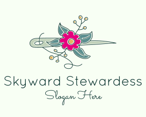 Floral Stitching Needle logo design