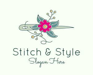 Floral Stitching Needle logo design