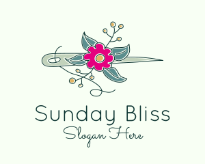 Floral Stitching Needle logo design