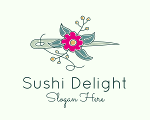 Floral Stitching Needle logo design