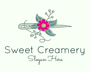 Floral Stitching Needle logo design