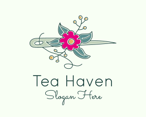 Floral Stitching Needle logo design