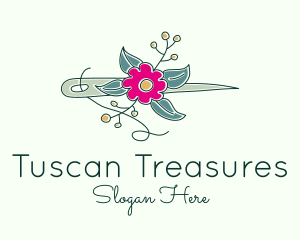 Floral Stitching Needle logo design