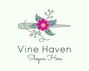 Floral Stitching Needle logo design