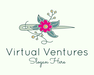 Floral Stitching Needle logo design