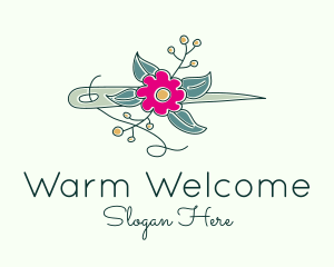 Floral Stitching Needle logo design