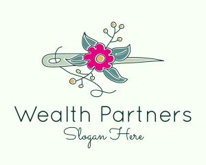 Floral Stitching Needle logo design