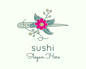 Floral Stitching Needle logo design