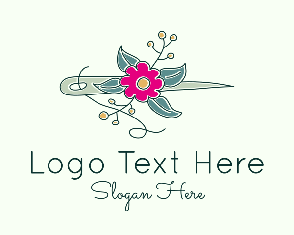 Needle - Floral Stitching Needle logo design