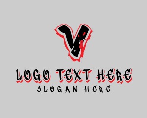 Blood - Splatter Graffiti Letter V logo design
