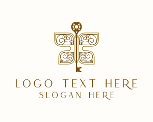 Luxe - Golden Butterfly Key logo design