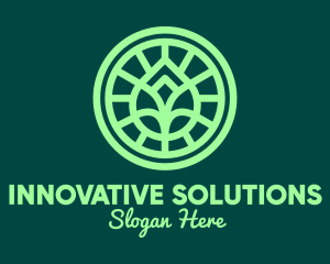 Round - Green Leaf Outline logo design