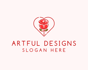 Rose Heart Flower  logo design