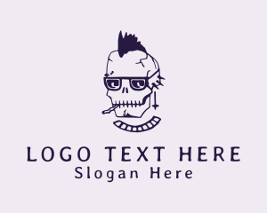Weed - Smoking Mohawk Skull logo design