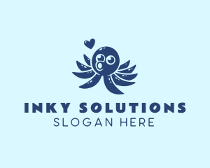 Squid - Cute Octopus Heart logo design