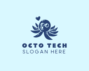 Cute Octopus Heart  logo design