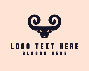 Ram - Spiral Horn Bull logo design