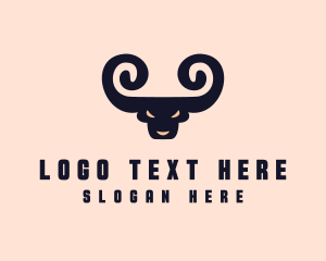 Taurus - Spiral Horn Bull logo design