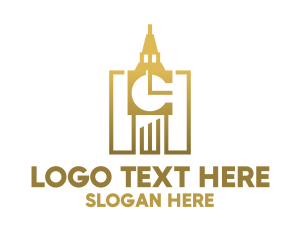 Clock - Golden Big Ben Tower logo design