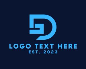 Futuristic - Blue Digital Letter D logo design