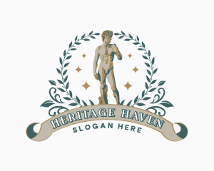 History - Nude Male David Statue logo design