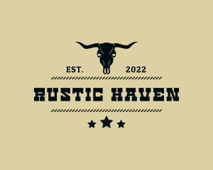 Western Bull Skull Horns logo design