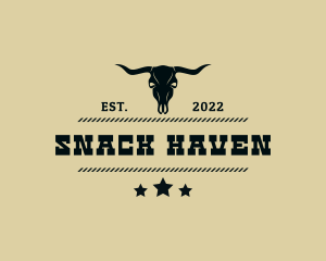 Western Bull Skull Horns logo design