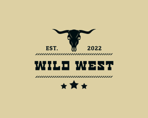 Western Bull Skull Horns logo design