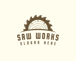 Saw Blade Wood Trunk logo design