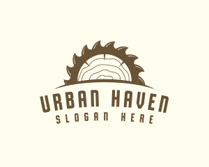 Saw Blade Wood Trunk logo design