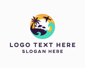 Surfing - Tropical Island Flight Travel logo design